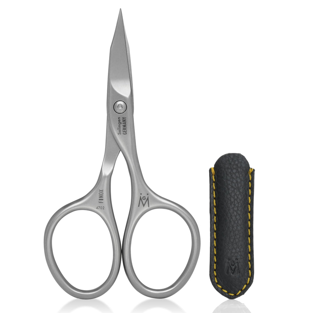 GERMANIKURE Nail and Cuticle Scissors - FINOX Stainless Steel Professional nail scissors for nail tips - nail scissors curved Manicure Tools in Leather Case - Ethically Made in Solingen Germany - 4702