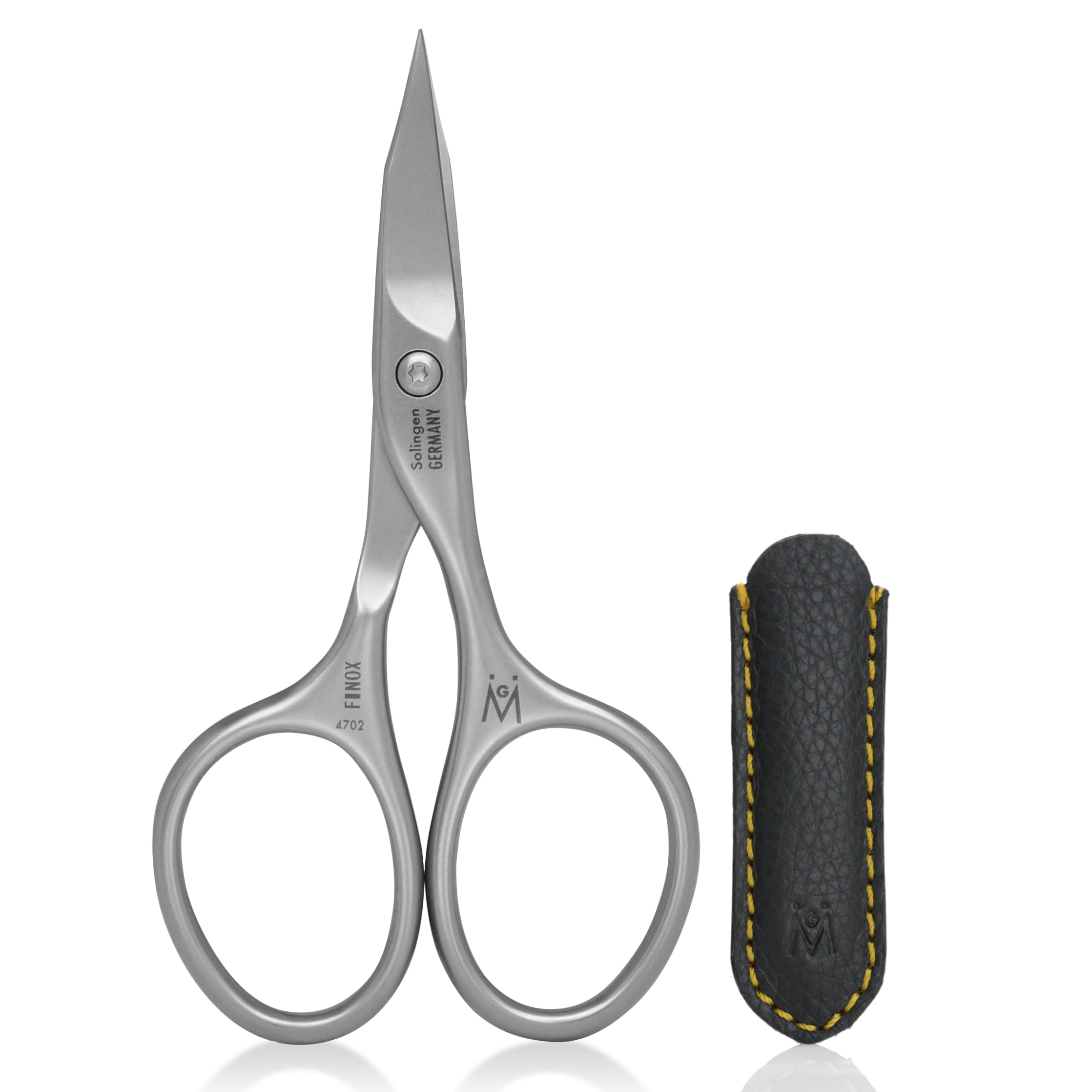 GERMANIKURE Nail and Cuticle Scissors - FINOX Stainless Steel Professional nail scissors for nail tips - nail scissors curved Manicure Tools in Leather Case - Ethically Made in Solingen Germany - 4702