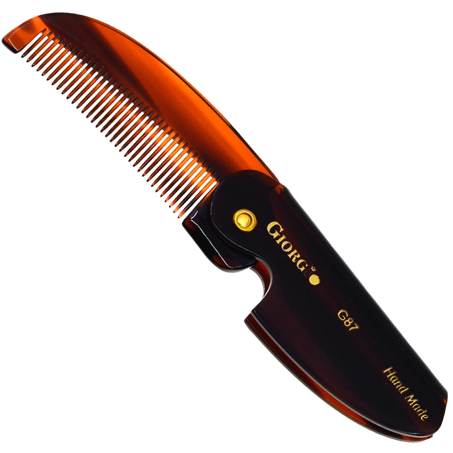Giorgio G87 Folding Mustache and Beard Comb for Men - Handmade, Saw-cut, Hand Polished Pocket Styling Comb for Everyday Grooming and All Type of Hair Care (Tortoiseshell)