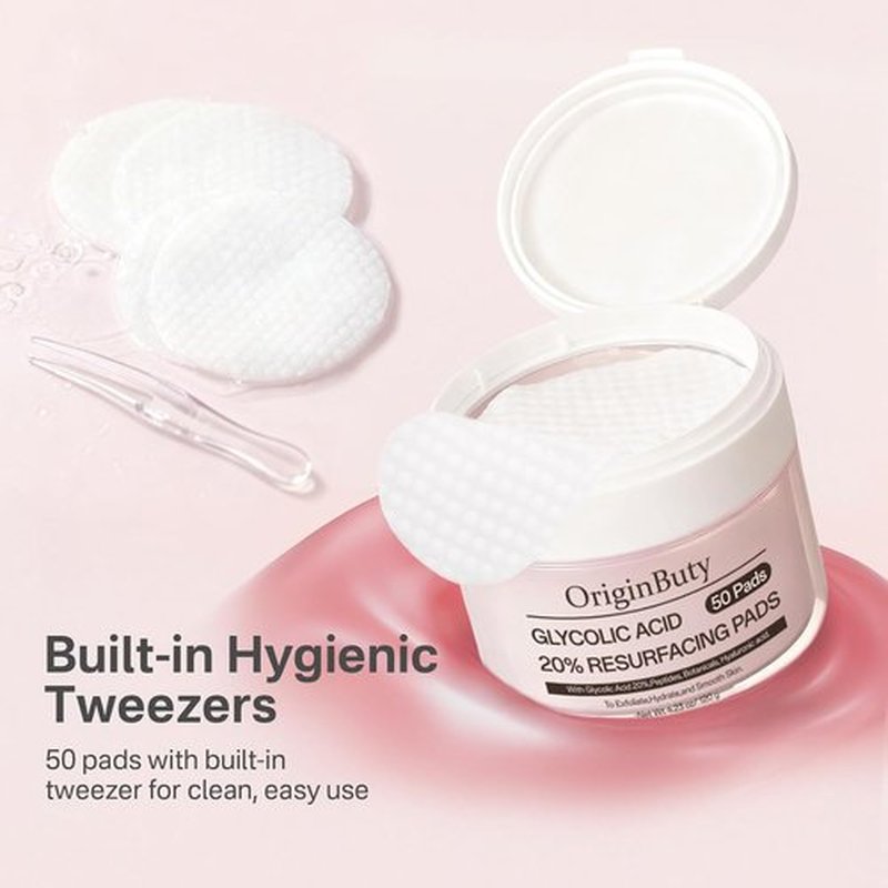 Glycolic Acid 20% Resurfacing Pads - Exfoliating Peel Pads for Radiant Skin | 50 Count with Salicylic Acid & Vitamins