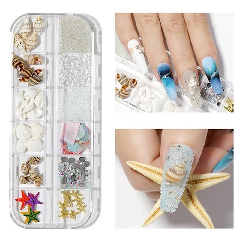 2 Boxes 3D Nail Art Decorations Mixed Shapes Ocean Shell Starfish Conch Nail Studs Sea Series Nail Art Rivets Charms for DIY Manicure Decorations
