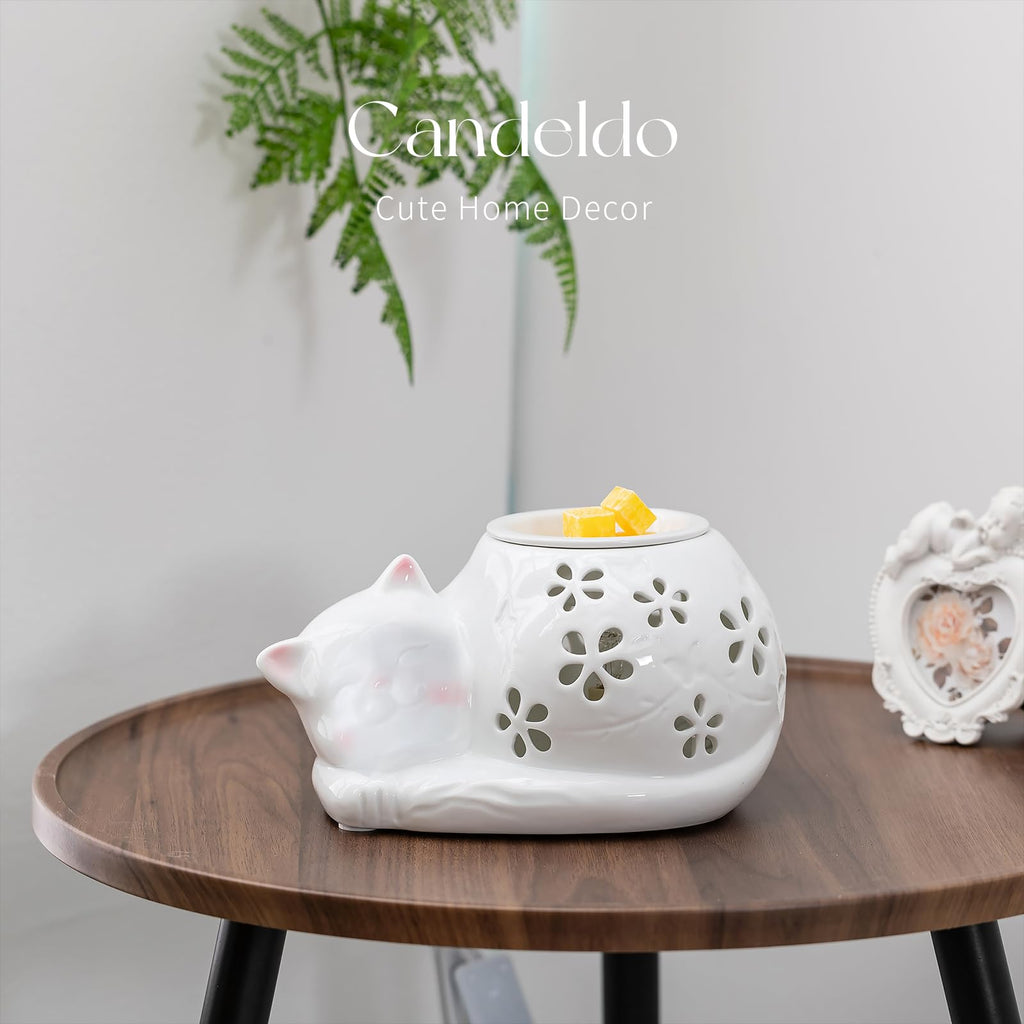 Candeldo Cat Wax Melt Warmer: Wax Melter for Scented Wax Cute Electric Wax Burner with 2 Replacement Light Bulbs Fragrance Candle Warmer Home Decor Birthday Gift for Women