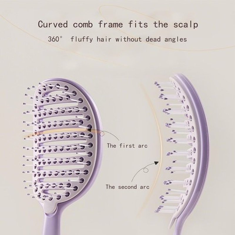 Self Cleaning Hair Brush with Lift Pad, ABS Vent Brush for Blow Drying, Dual Curve Design with Extra Long & Thick Bristles, Wet Hair Brush for Women, Girls & Kids (Purple, Not foldable)