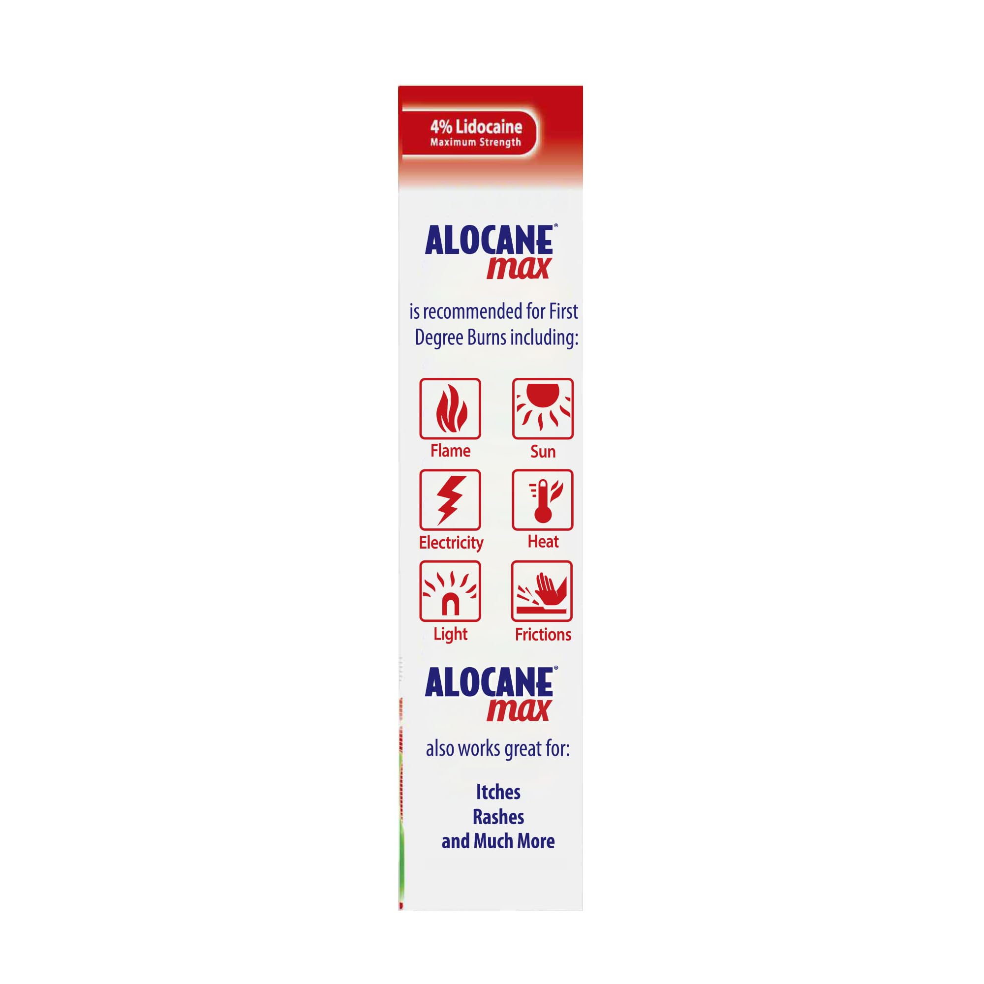ALOCANE Max Maximum Strength Emergency Burn Gel With Lidocaine and Antiseptic, 4% Lidocaine, Fast Pain and Itch Relief, Sunburn Relief, Cuts, Scrapes, First Aid Burn Care, 4.0 Fluid Ounce