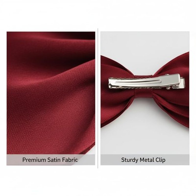Burgundy Hair Bows for Women 3PCS Soft Silky Satin Bow Hair Clips with Metal Clips Long Tail Hair Ribbon Ponytail Holder Wedding Dress Decor Hair Accessories for Girls Teen
