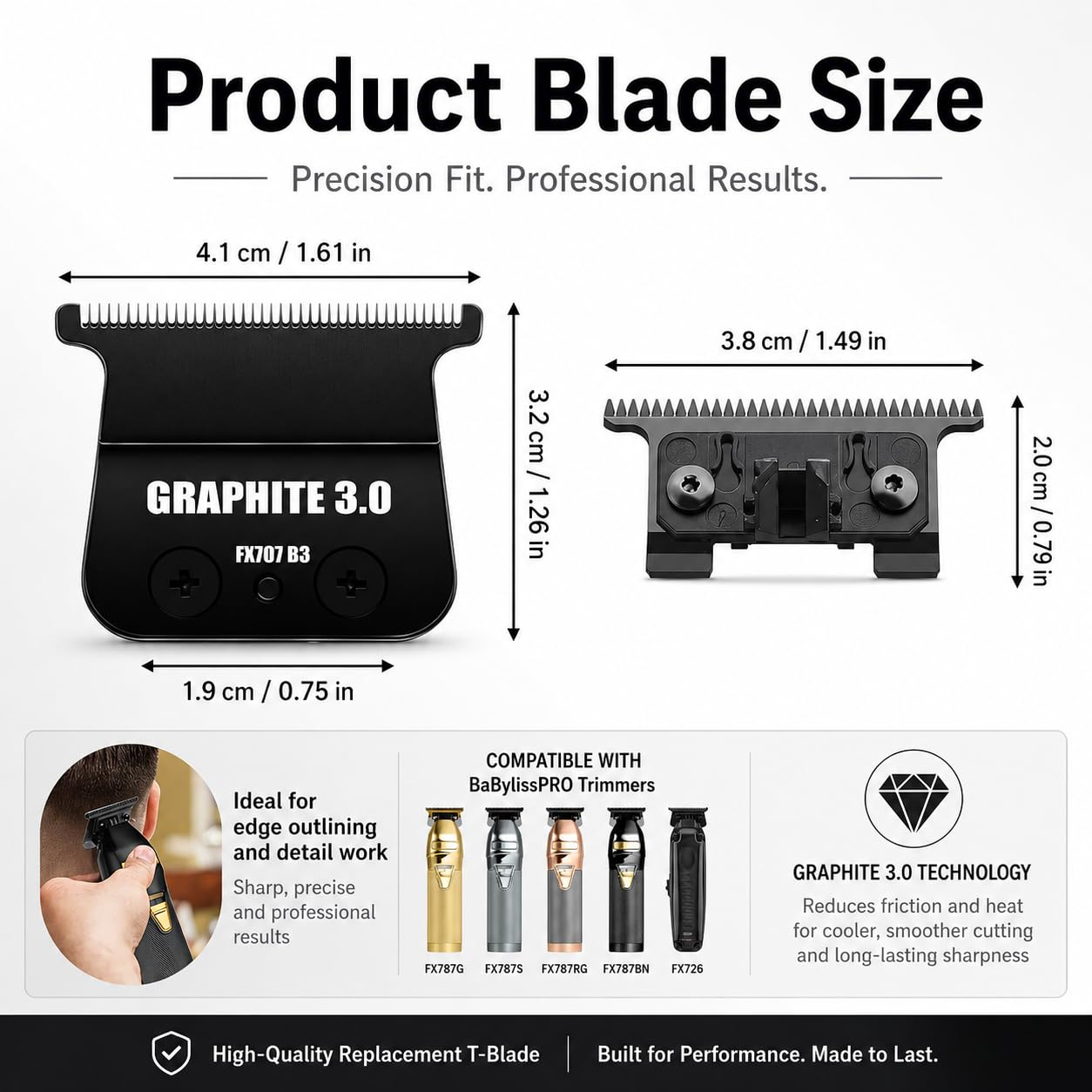 Replacement Blades Compatible with BaBylissPRO FX787 & FX726 Trimmer