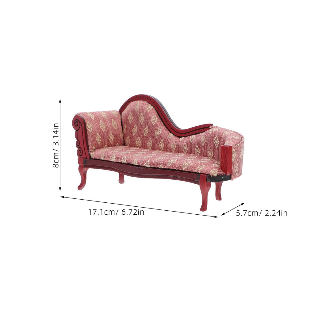 Angoily Miniature Chaise, 1/12 Scale Lounge Scale Vintage Floral Wood Sofa