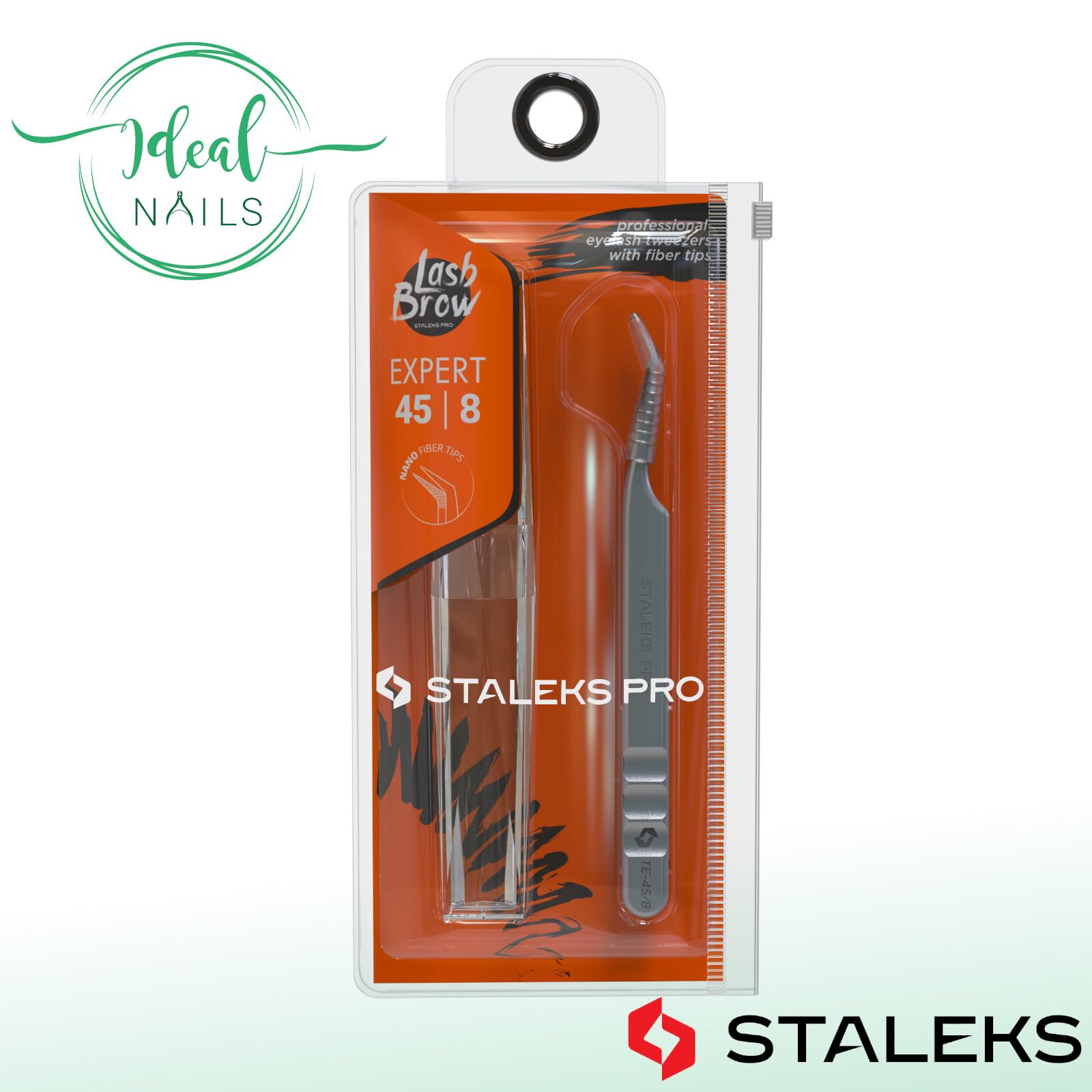 STALEKS PRO Expert 45 Type 8 Professional Eyelash Tweezers (Mini L-Shaped) – Stainless Steel with Nano-Notches for Volume & Mega-Volume Lash Extensions
