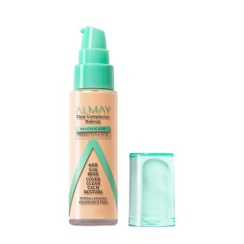 Almay Clear Complexion Acne Foundation - Medium Coverage, Soft Matte Finish, 600 Sun Beige, 1 fl oz