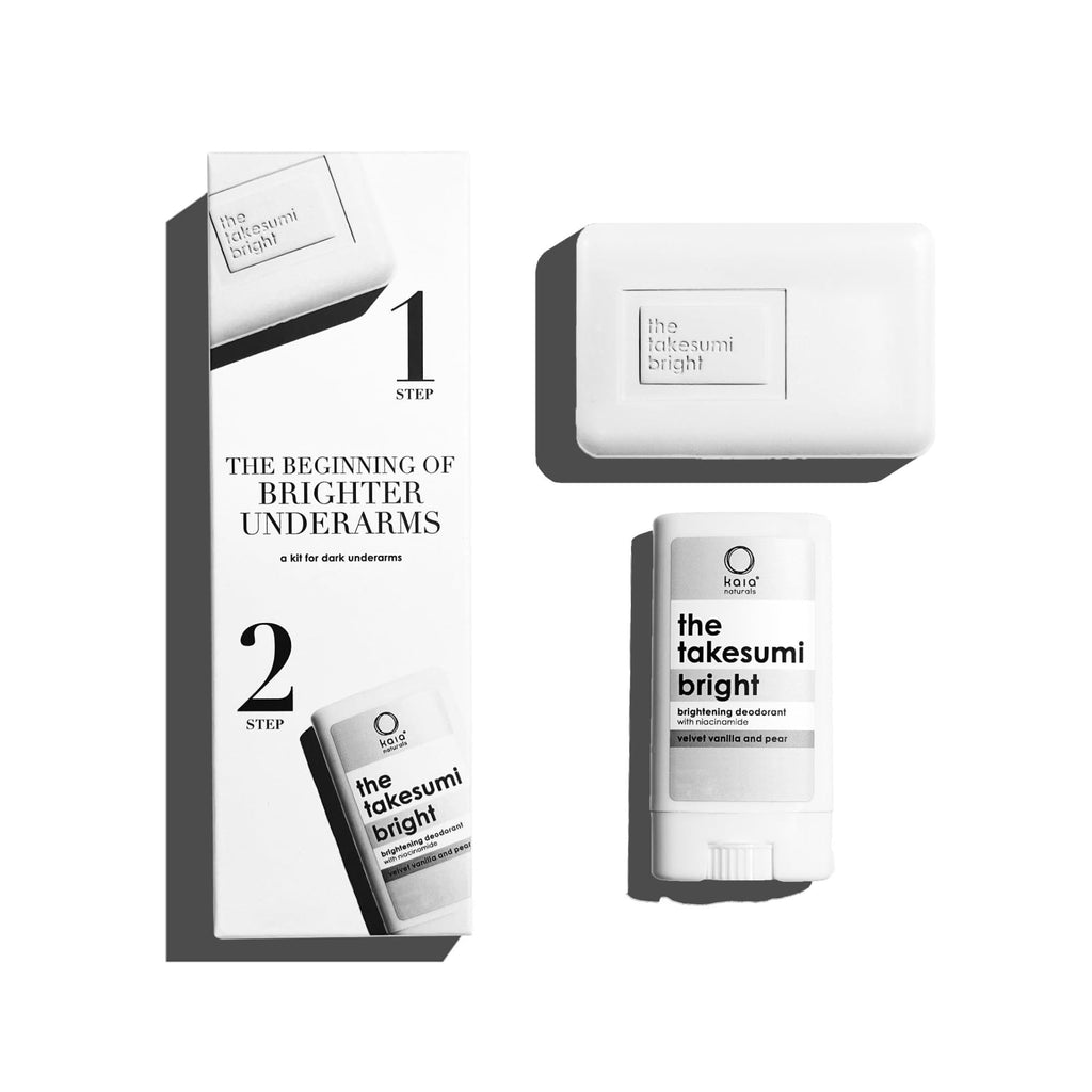 Kaia Naturals the takesumi bright® the bright travel kit – Brightening Deodorant (2.4oz/17g) + Kojic Acid Soap (2.4oz/68g), Natural Deodorant for Underarms, Niacinamide, 2-Step Odor Control