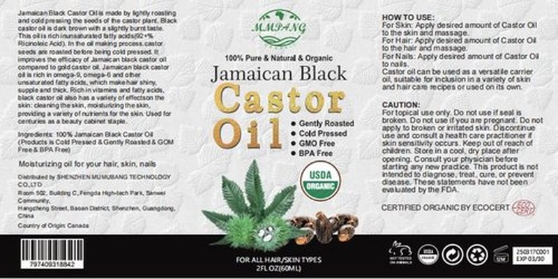 MMPANG Jamaican Black Castor Oil - USDA Certified 100% Organic Jamaica Oils for Hair Growth Cold Pressed, Hexane-Free, Glass Bottle Dropper & Dual Brush, Thicker Eyelashes, Brows & Scalp Care, 2oz