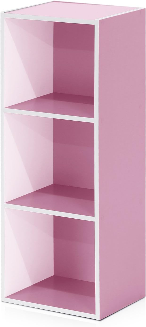 Furinno LUDER 3-Cube Bookshelf - Stylish Open Shelves for Easy Assembly | White/Pink, 9.3 x 12 x 31.5