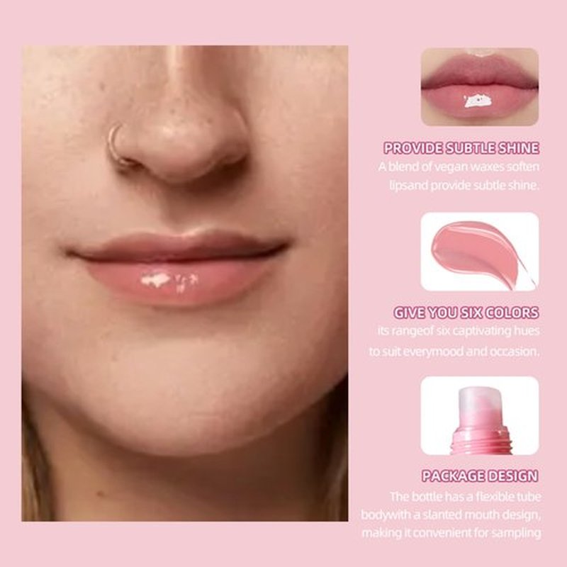 5 Colors Lip Butter Balm Hydrating Lip Gloss, High Shine Nude Colors Lipgloss, Lip Tint Finish Lip Glow Oil, Plumping Lip Gloss for Women