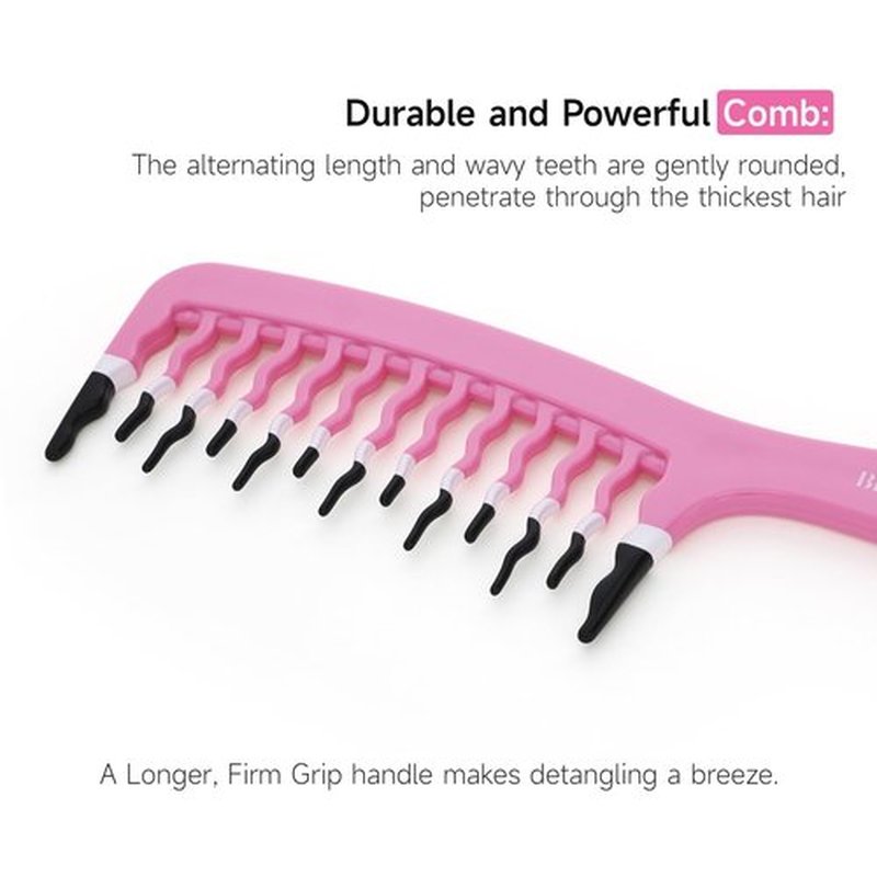 KISMETICS Big Hair Tools Extra Large Wide Tooth Comb for Thick, Curly, Wavy or Long Hair - Frizz-Free Detangling Shower Comb - Big Hair Comb and Microfiber Scrunchie