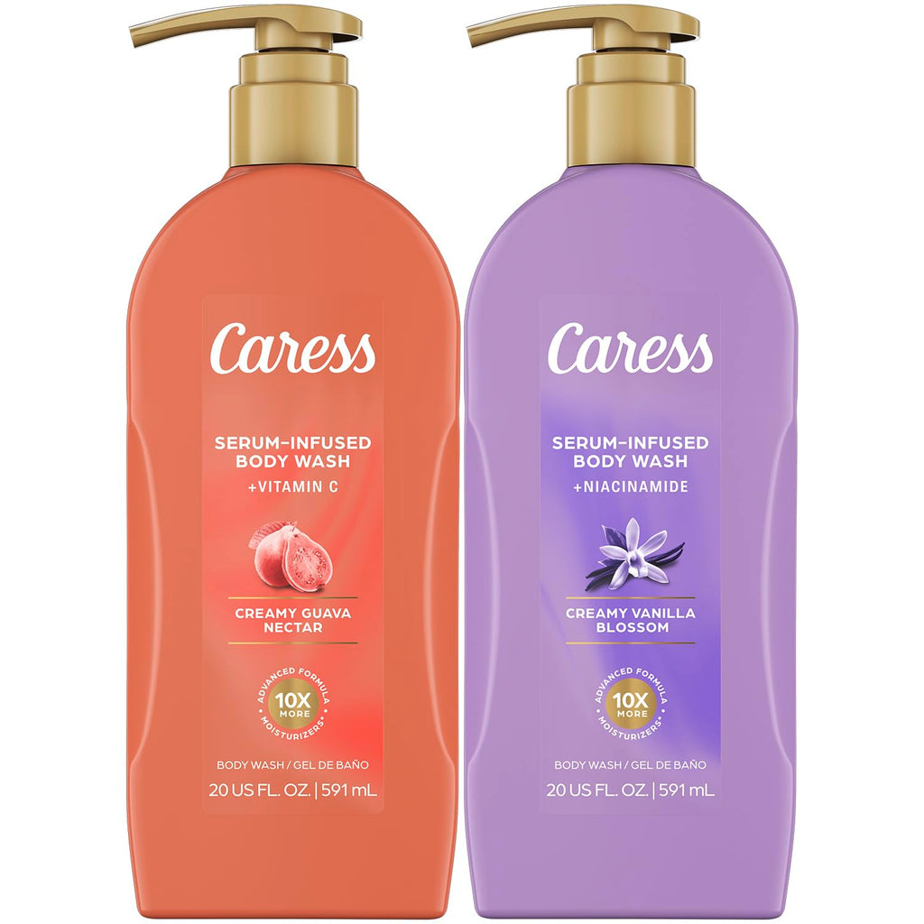 Caress Body Wash Creamy Vanilla Blossom & Creamy Guava Nectar Variety 2-Pack – Moisturizing Body Washes with Long-Lasting Fragrances, Self-Care Gifts for Women, 20 Oz Ea