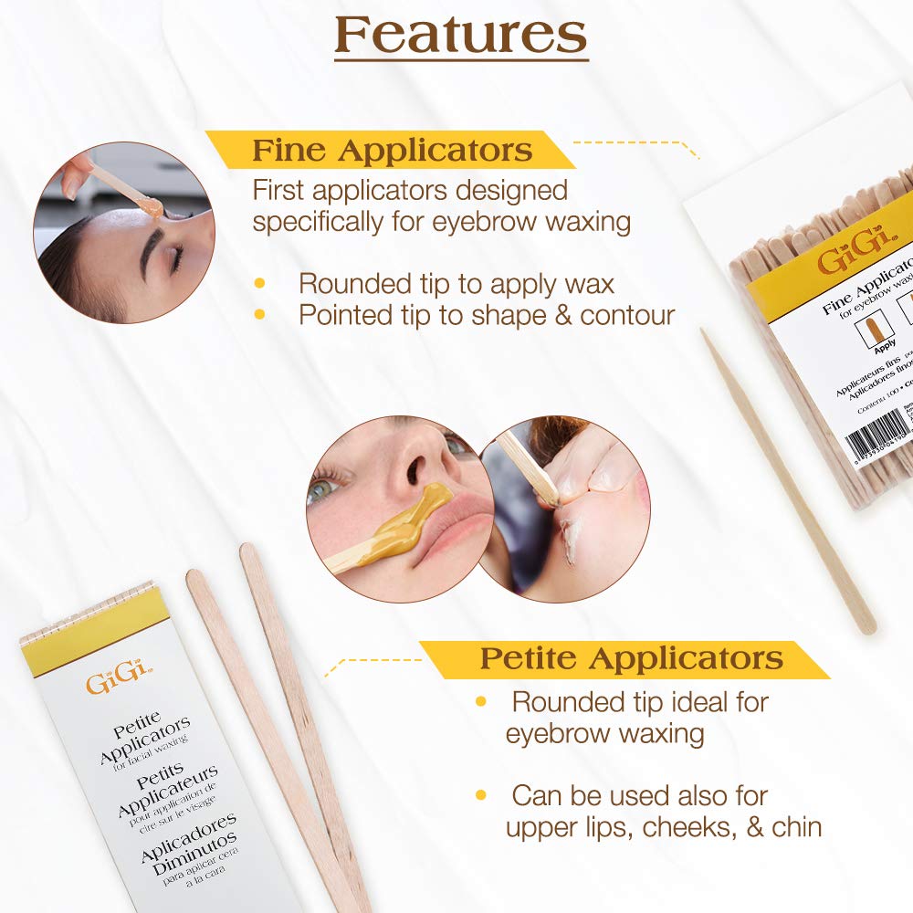 Gigi Wax Sticks for Hair Removal – Fine & Petite, Wax Applicator Sticks, Wooden Waxing Stick for Eyebrow & Facial Waxing, 100 Count Each
