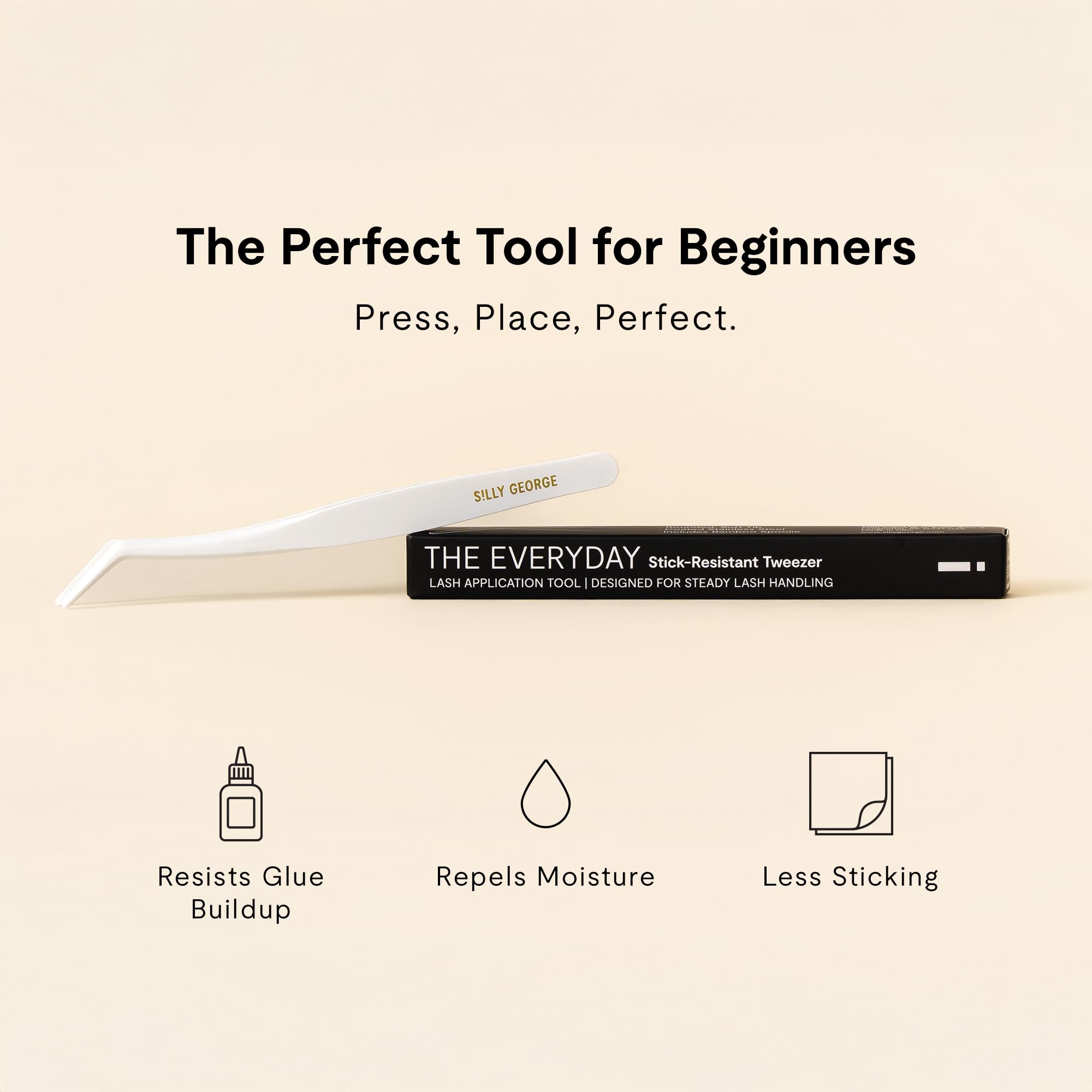 Silly George The Everyday Lash Tweezer – Stick-Resistant Applicators for All Silly George Lashes & Other Faux Lash Brands, Rounded Tip Tool for Easy Pickup & Placement, Includes Spoolie