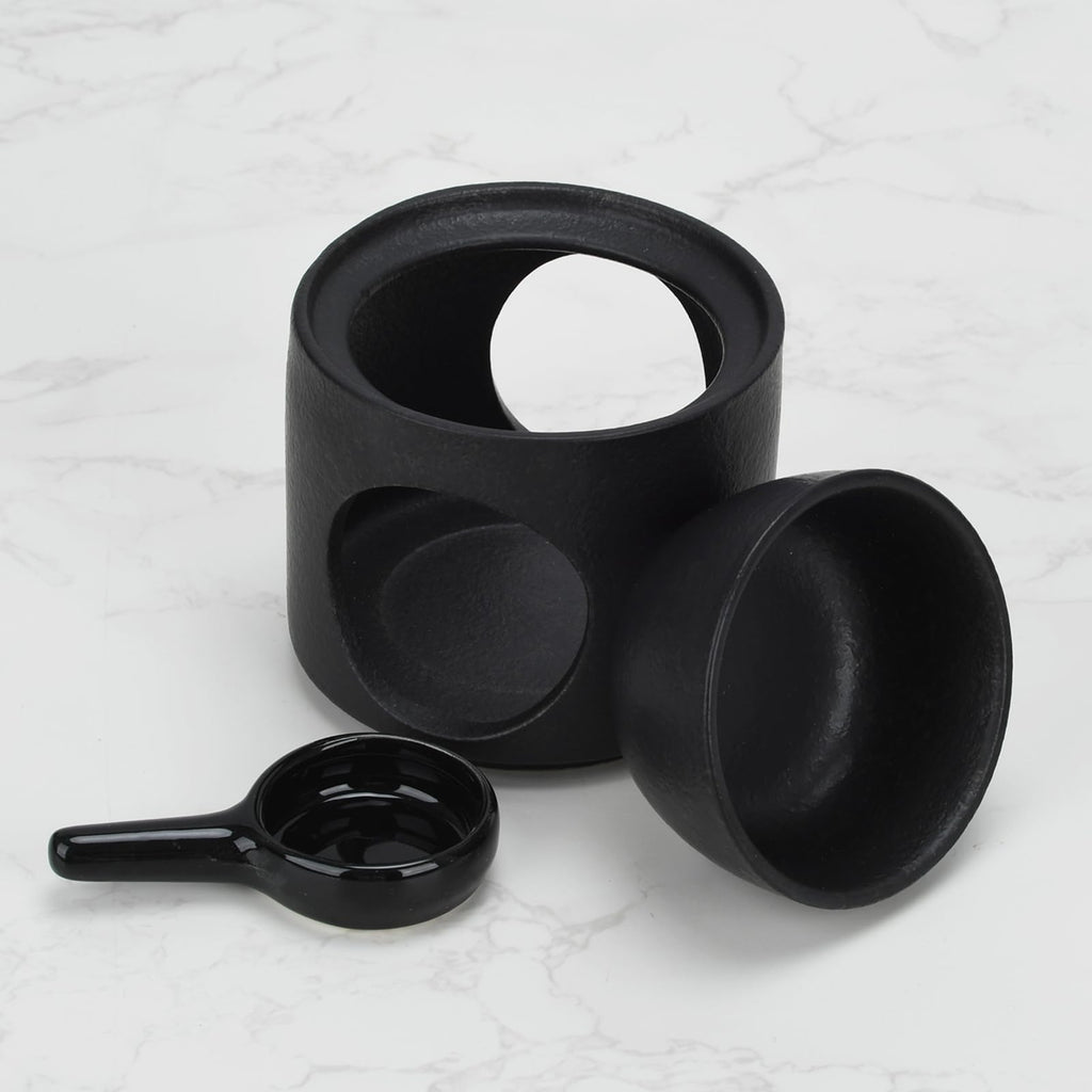 Black Wax Burner, Ceramic Tealight Warmer, Scented Oil Diffuser, Black Ceramic Tea Light Candle Holder