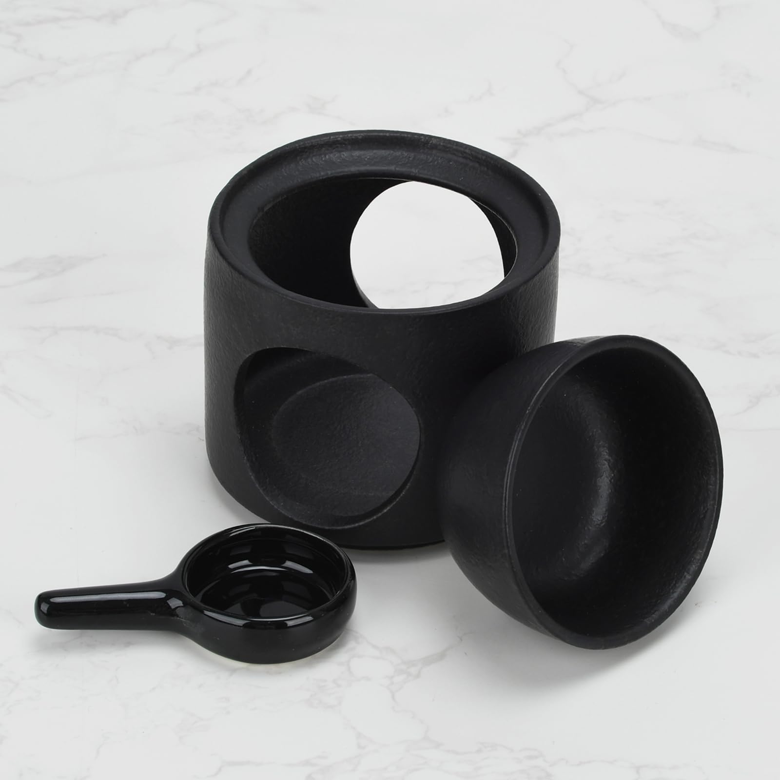 Black Wax Burner, Ceramic Tealight Warmer, Scented Oil Diffuser, Black Ceramic Tea Light Candle Holder