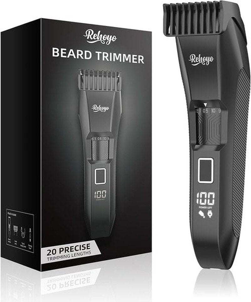 REHOYO Beard Trimmer for Men - Professional Cordless Hair Clippers with 20-Length Dial | Waterproof Stainless Steel Blades, Black