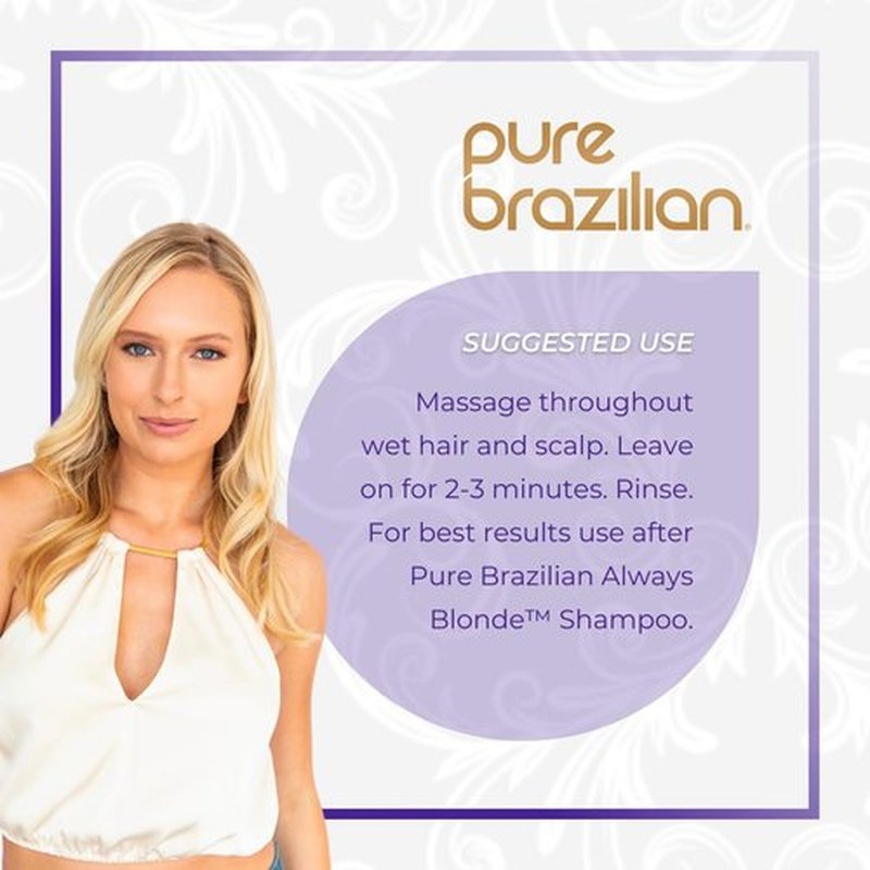 Pure Brazilian Always Blonde Conditioner with Keratin, Acai & Argan Oil, Purple Conditioner for Color-Treated Hair, Sulfate-Free, 13.5 Fl Oz