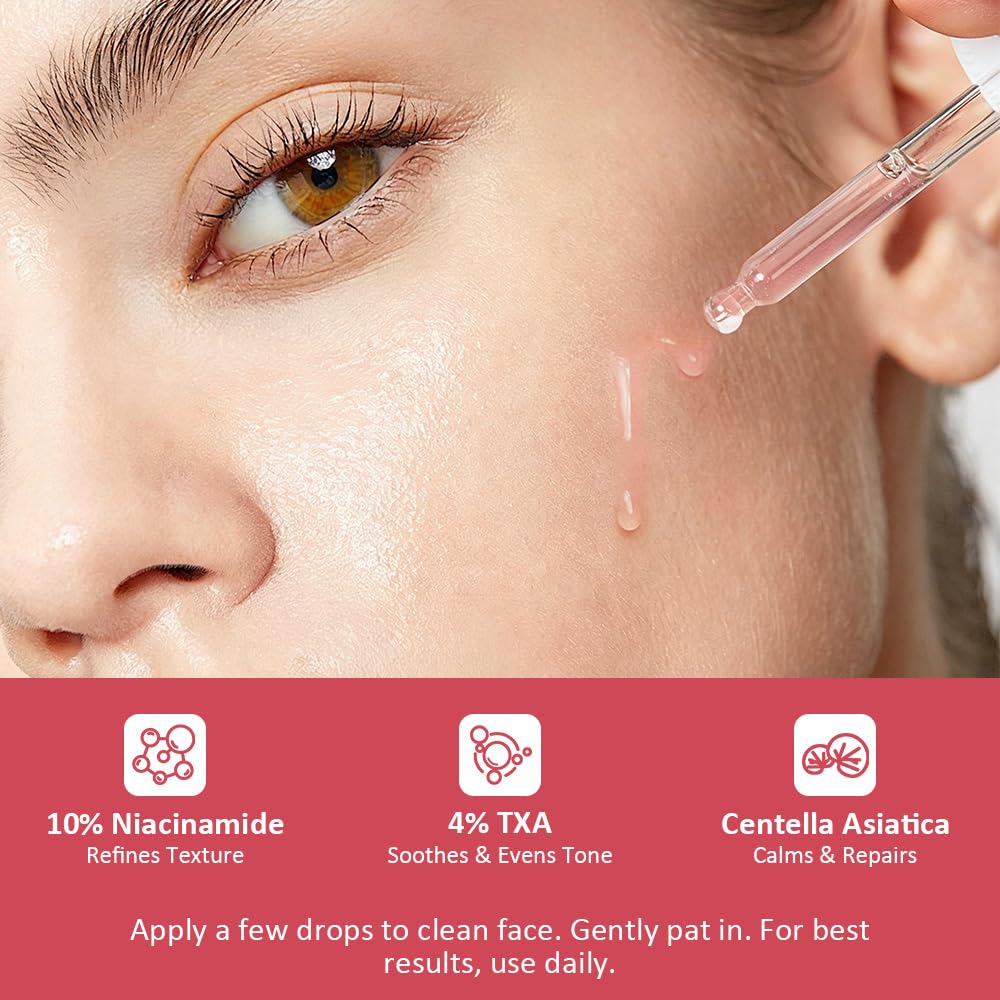 Niacinamide 10% + TXA 4% Dark Spot Corrector Serum, All-in-One Face Serum with Hyaluronic Acid, Hydrating & Soothing, Helps Improve Skin Texture & Tone, For Sensitive Skin 1 Fl Oz