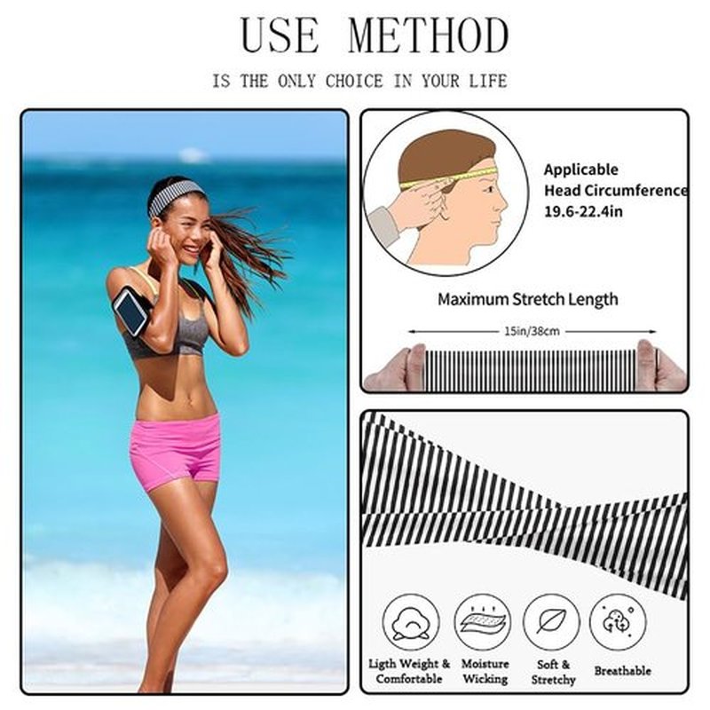 SENMAY 4pcs Striped Headbands for Women Wide Head Bands for Women's Hair Non Slip Wraps Elastic Stretchy Fashion Bandanas Workout Yoga Cute Hair Bands for Women's Hair Accessories