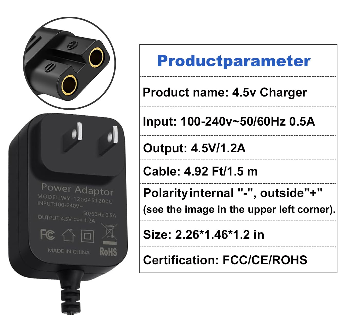 CHENXRN 4.5V Charger Fit for BaBylissPRO Clipper FX870 FX820 FX825, Trimmer FX787 FX788 FX726, Massager FX SSM Replacement Power Cord 4.92FT