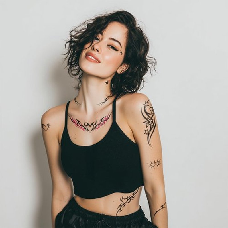 Pixel Hearts Edgy Y2K Temporary Tattoos | CyberSigilism Tramp Stamps | Realistic Waterproof Fake Tats | Festival, Bachelorette, Halloween, Birthday Favors, Accessories
