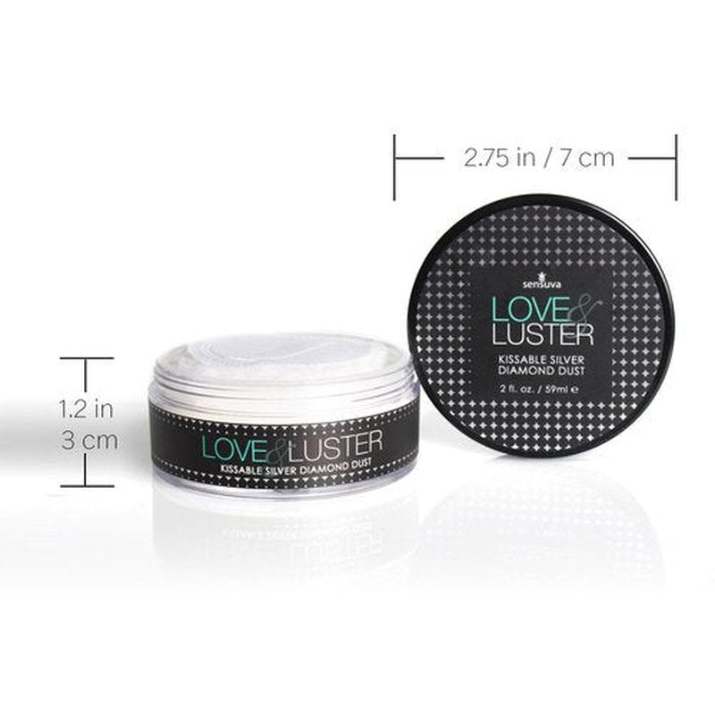 Sensuva Love & Luster Kissable Diamond Dust | Comes with Puffer 2 oz Jar Candy Scent & Flavored Highlighter, Mica Powder, Silver Body Shimmer Face Highlighter Powder, Illuminator for Party & Festival