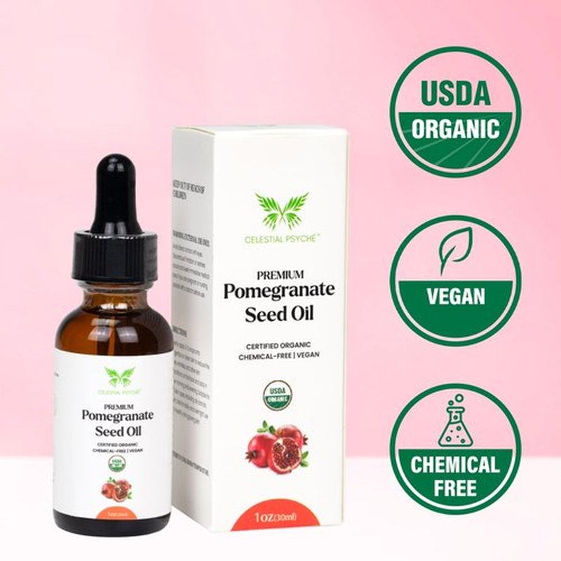Celestial Psyché USDA Certified Organic Pomegranate Seed Oil (1 Oz) 100% Pure Natural, Hexane-Free, Face Moisturizer, Skin Hydration, Nails Natural Beauty Enhancement