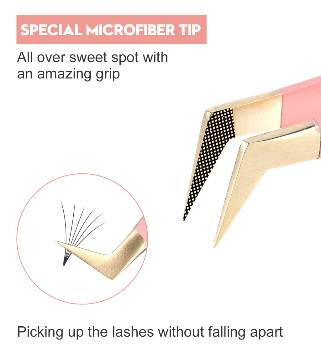 Ms.Queen Eyelash Extension Tweezers, Professional Fiber Tip Lash Tweezers Set of 5,Curved 45 90 Degree Volume Isolation Tweezers