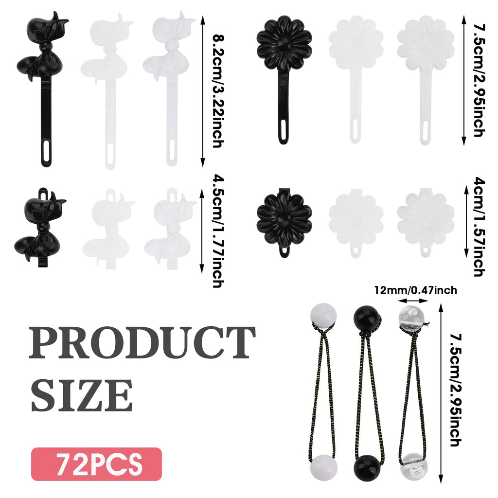 Yolev 72 Pieces Self Hinge Plastic Hair Barrettes for Girls Bowknot and Flower Hair Clips Cute Hair Barrettes 80s 90s Hair Barrette Hair Clip for Girls (Black/White/Transparent)