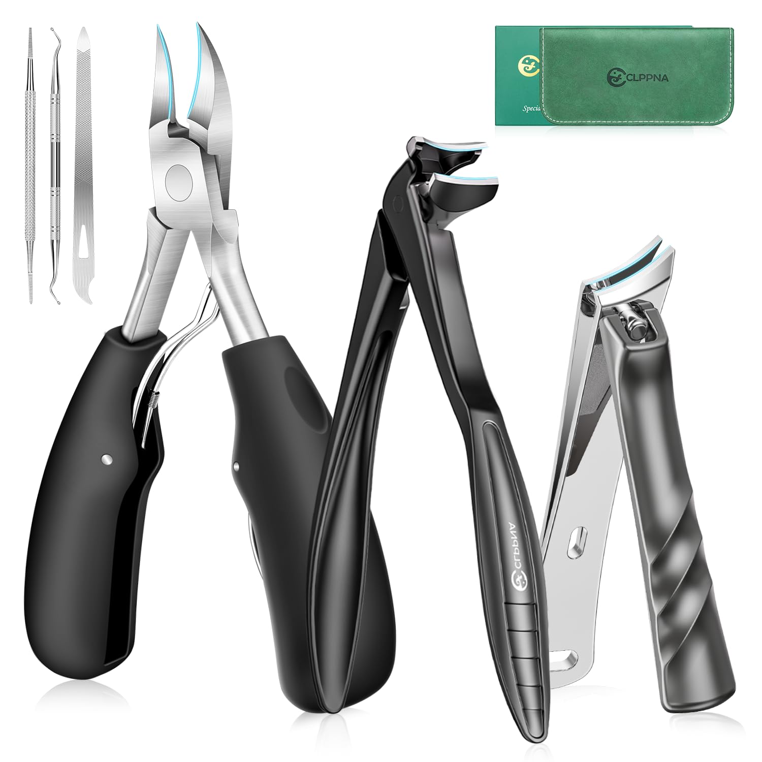 Upgrade Long Handled Toenail Clippers for Seniors with Lock, Large Toe Nail Clippers for Thick Toenails for Men Women, Wide Opening Slanted Fingernail Clippers with Catcher Precision Nail Cutter Set