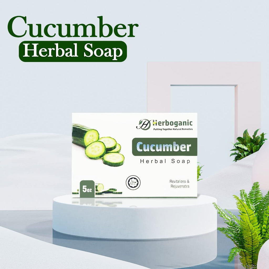 HERBOGANIC Cucumber Herbal Soap | Natural Bar Soap for Face and Body | Moisturizing and Nourishing | Infused with Cucumber | Gentle for Men and Women | 5 Oz
