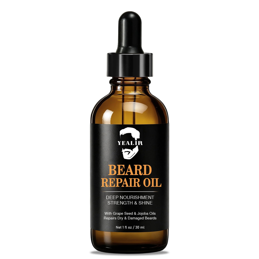 YEALIR Repair Beard Oil for Men - Repairs Breakage & Split Ends, Softens and Strengthens Dry & Damaged Beard, Lightweight, Non-Greasy, Beard Conditioner with Squalane & Argan Oil, Unscented, 1 Oz