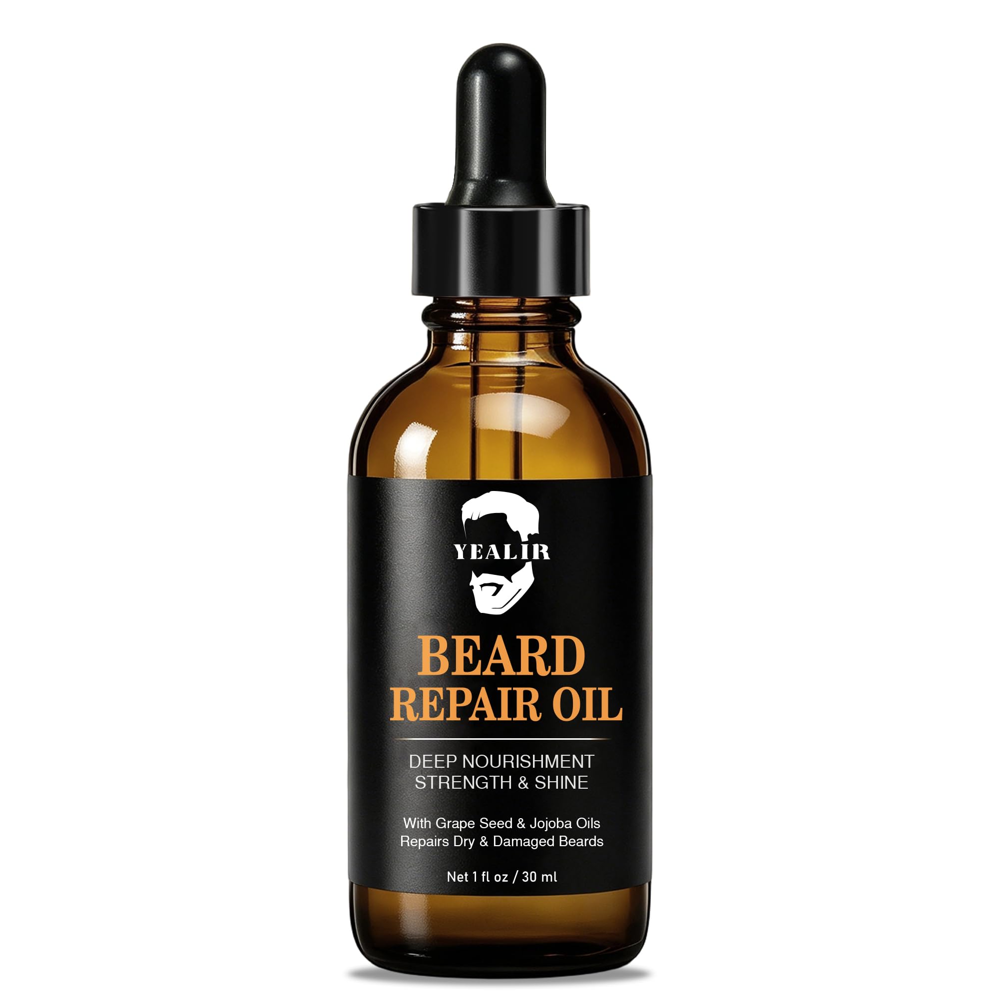YEALIR Repair Beard Oil for Men - Repairs Breakage & Split Ends, Softens and Strengthens Dry & Damaged Beard, Lightweight, Non-Greasy, Beard Conditioner with Squalane & Argan Oil, Unscented, 1 Oz