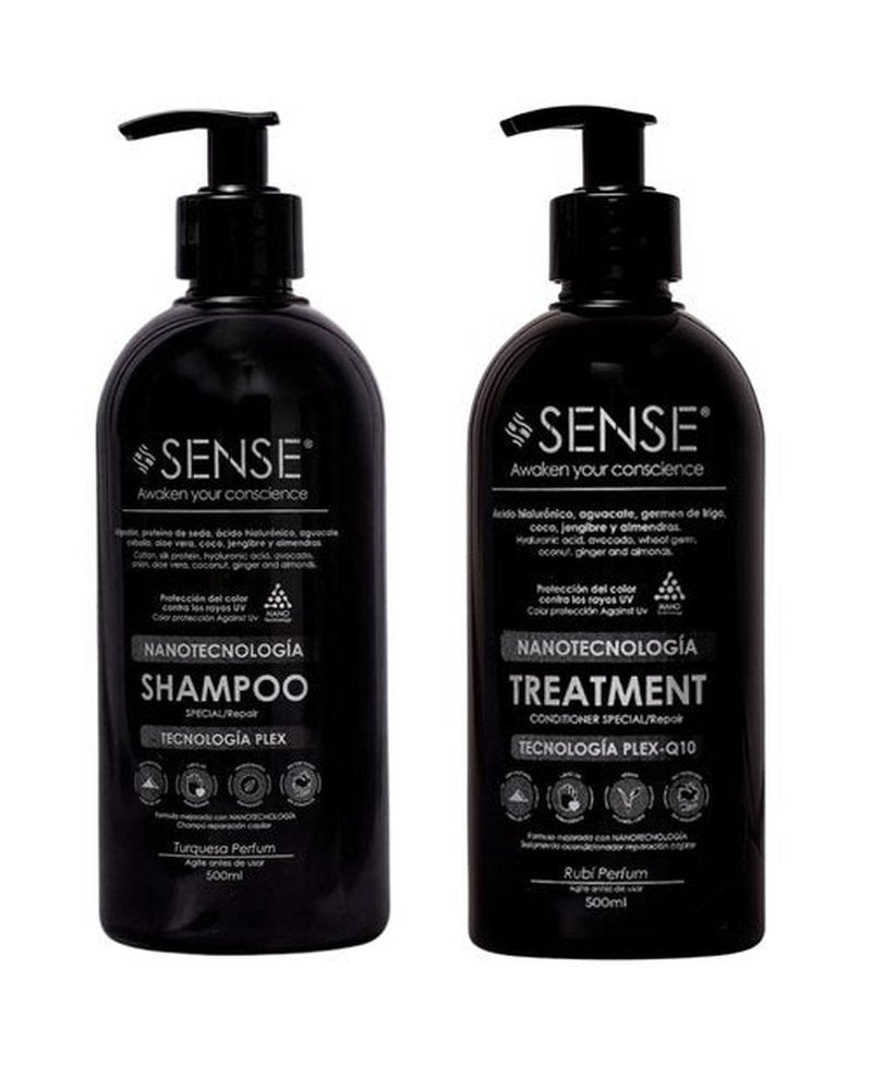 SENSE AWAKEN YOUR CONSCIENCE Nanotech Plex Repair Shampoo & Conditioner Set – Bond Restoration with Hyaluronic Acid, Coconut, Ginger & Q10 – 2 x 500 ml