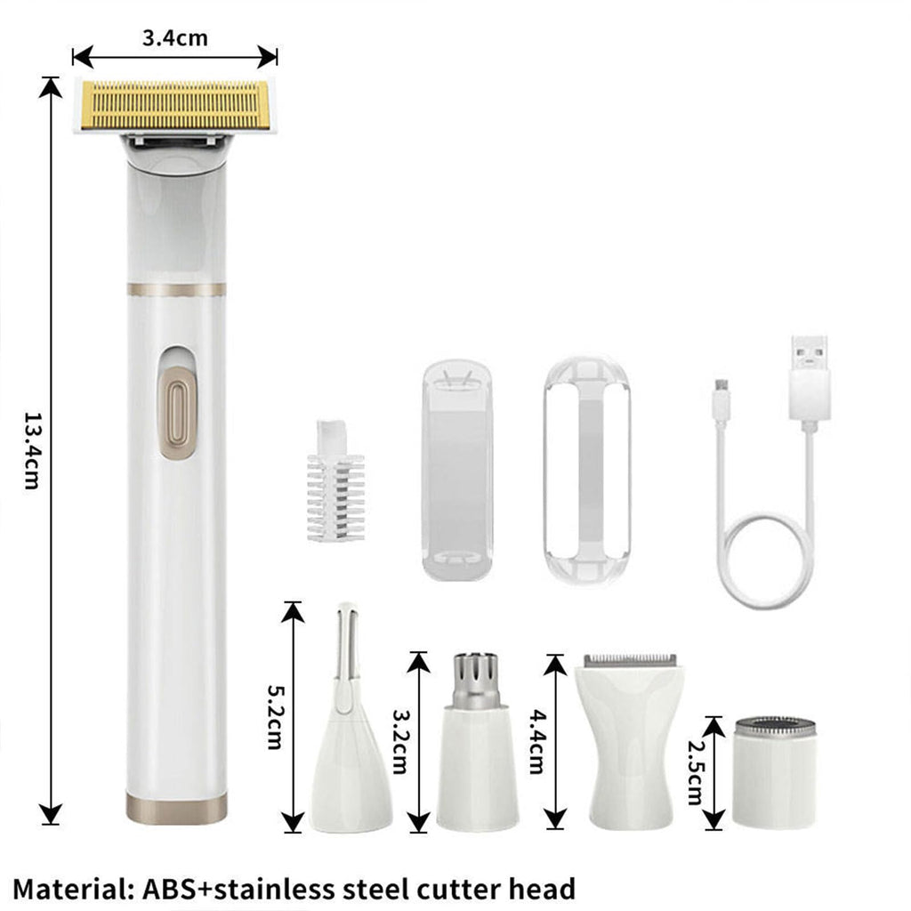 Electric Bikini Trimmer for Women - 5 in 1 Electric Shaver for Women, Waterproof Pubic Hair Trimmer and Facial Hair Remover, Replaceable Razors & Nose Hair Trimmer, Rechargeable Women's Grooming Kit