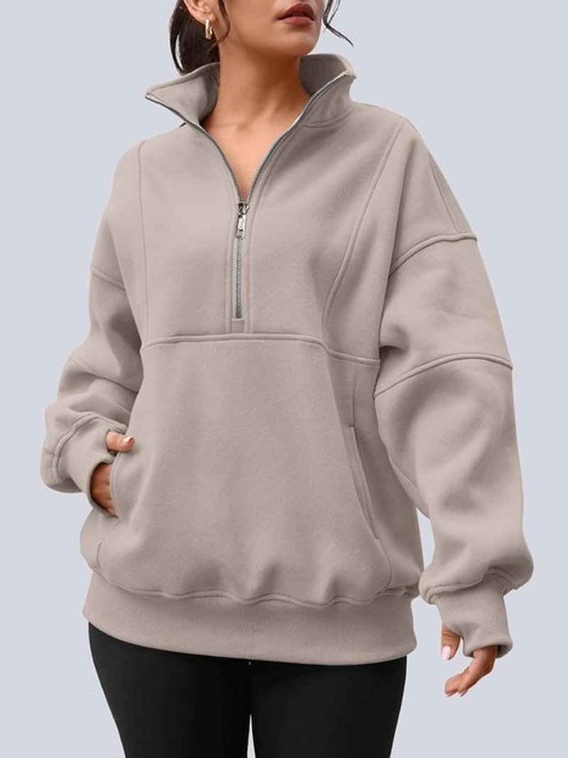 AUTOMET Women's Oversized Quarter Zip Sweatshirt - Cozy Fleece Pullover Hoodie for Fall | Stylish Mock Neck Design