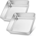 E-far Stainless Steel Square Cake Pans Set of 2 - 8x8 Inch Non-Toxic Bakeware for Lasagna & Brownies