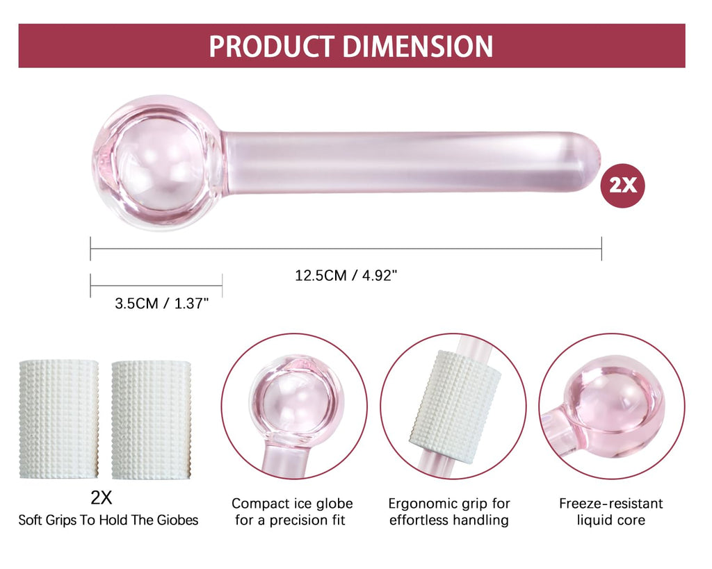 SportEmblema Ice Globes for Face & Eyes,Facials Cold Roller Cooling Globes for Skin Tightening & Anti-Aging Reusable Ice Facial Roller for Reduction of Puffiness & Wrinkles Dark Circles,Headaches-Pink