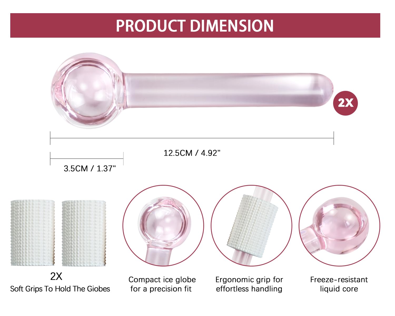 SportEmblema Ice Globes for Face & Eyes,Facials Cold Roller Cooling Globes for Skin Tightening & Anti-Aging Reusable Ice Facial Roller for Reduction of Puffiness & Wrinkles Dark Circles,Headaches-Pink