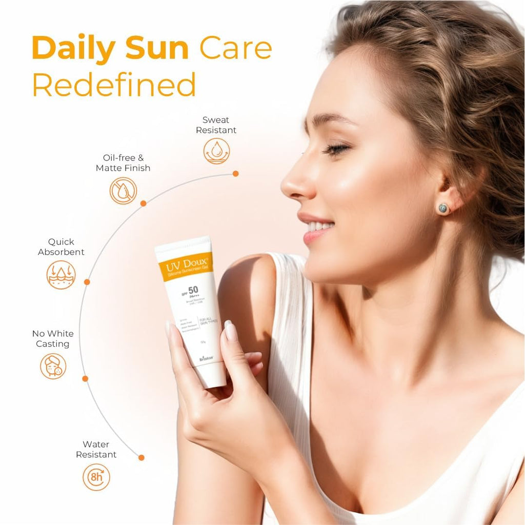 UV-Doux's Sunscreen Gel SPF 50 PA+++, Broad Spectrum UVA UVB Protection, Non-Comedogenic, Water-Resistant, for Oily Acne Sensitive Skin, 50g