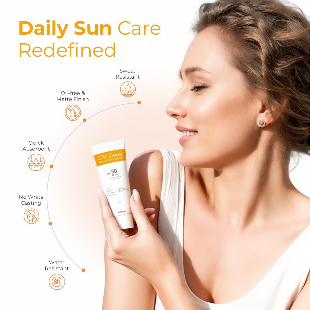 UV-Doux's Sunscreen Gel SPF 50 PA+++, Broad Spectrum UVA UVB Protection, Non-Comedogenic, Water-Resistant, for Oily Acne Sensitive Skin, 50g