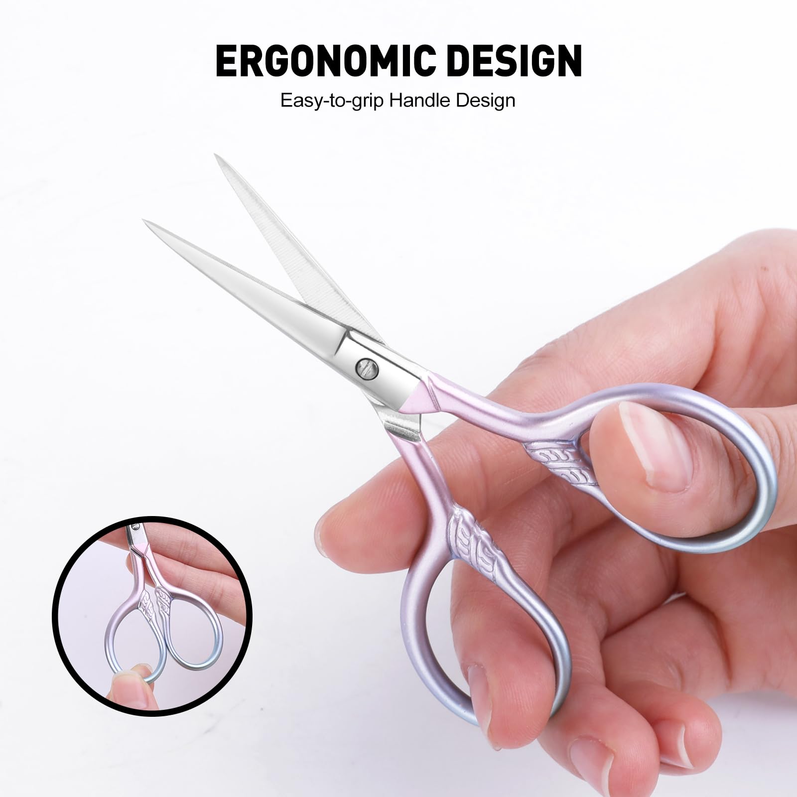 LOBODT Small Precision Scissors, 3.5inch Stainless Steel Multi-Purpose Vintage Beauty Grooming Kit for Facial Hair, Eyebrow, Eyelash, Beard, Nose, Moustache Trimming with PU Sheath
