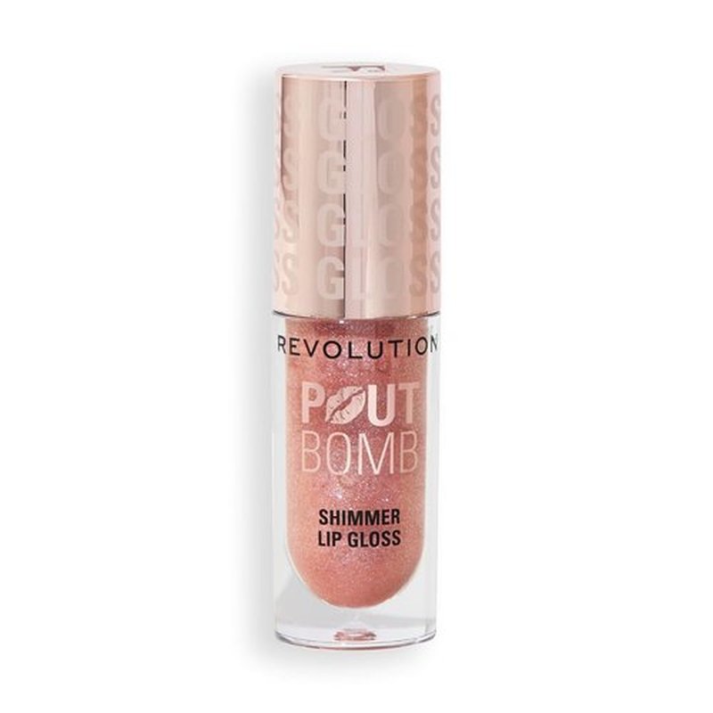 Revolution Pout Bomb Shimmer Lip Gloss - Buildable Sheer Color with Hyaluronic Acid | Vegan Glimmer Nude, 0.15 oz