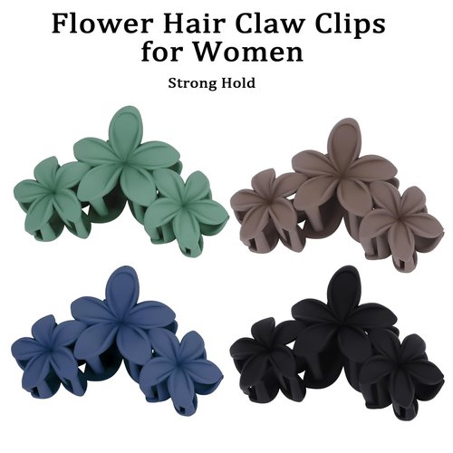 Hawaiian Flower Hair Clips Large Matte Hair Claw for Women Non-Slip Strong Hold Clips for Thick Hair, Hair Accessories,Brown,Black,Dark Blue