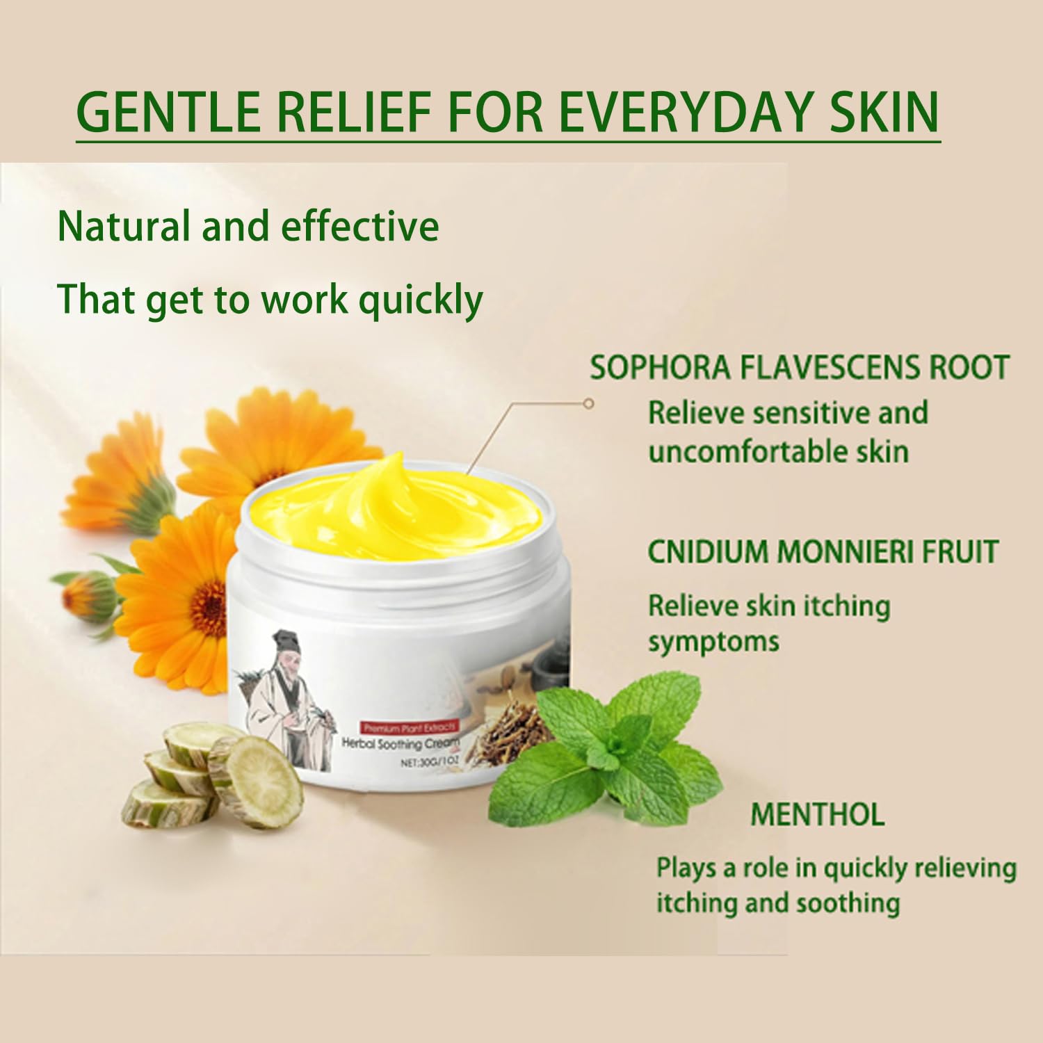 zimumoda Herbal Body Care Cream - Relieves Dry and Tight Skin, Soothing Skin | Relieves Itching, Rich in Menthol, Calendula & Dendrobium | 1 FL oz