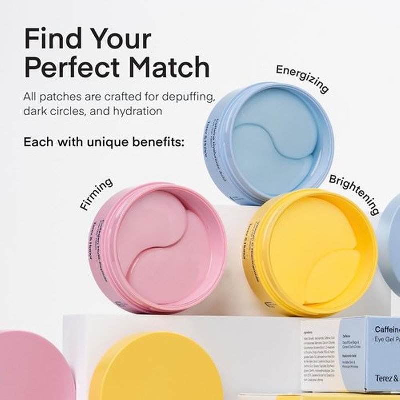 Terez & Honor Under Eye Patches - 60 Korean Hydrogel Masks with Caffeine & Hyaluronic Acid for Dark Circles & Puffiness | Vegan & Fragrance-Free